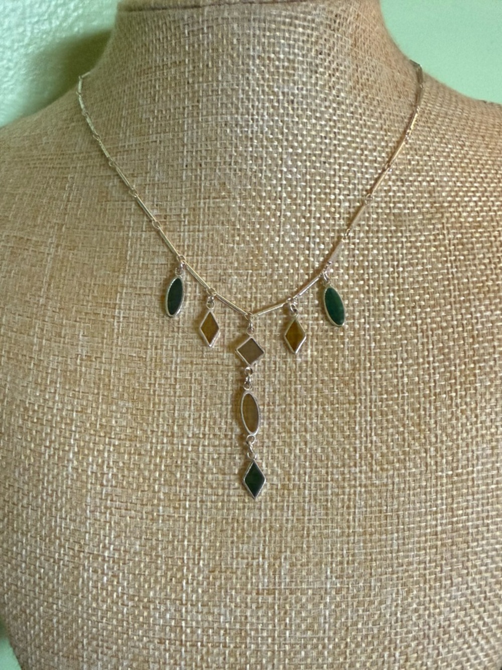 Green and Honey Enamel Geometric Pendant Necklace - Women Jewelry